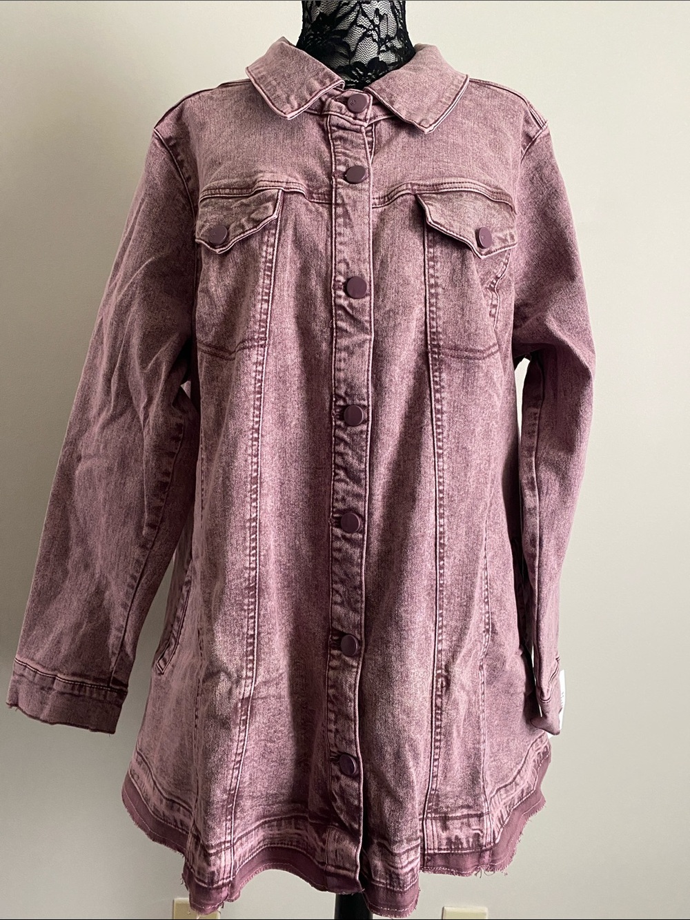 LOGO by Lori Goldstein Washed Mauve Denim Jacket/Shacket 20W Western Boho Chic